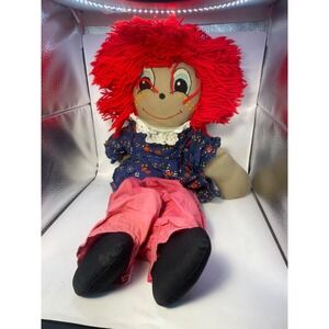 Handmade Vintage 28" Raggedy Ann Doll Plush with Pink / Blue Dress + Knickers